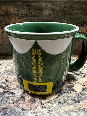 "ELF" green Ceramic Holiday Mug with Decorative Belt Design